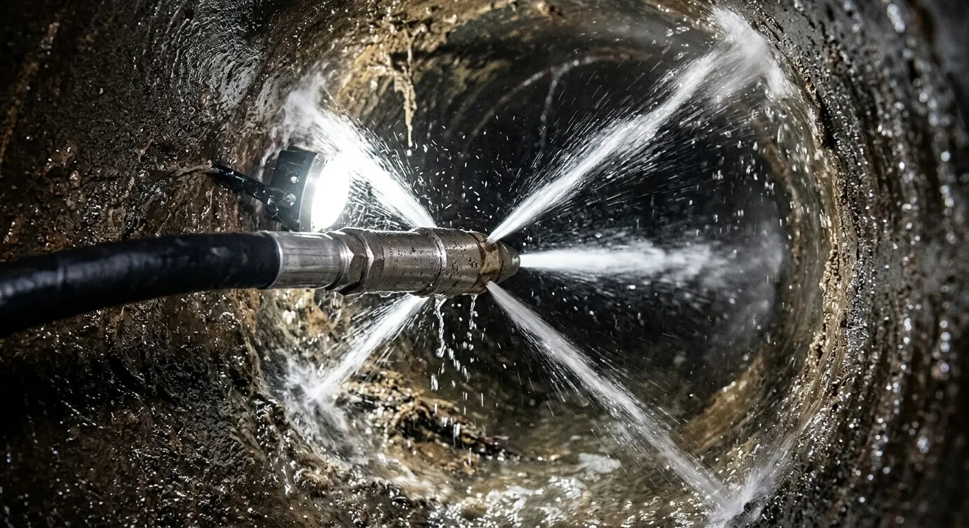 High-pressure hydro jetting nozzle cleaning sewer pipe for Sewer Cleanout in Moorpark